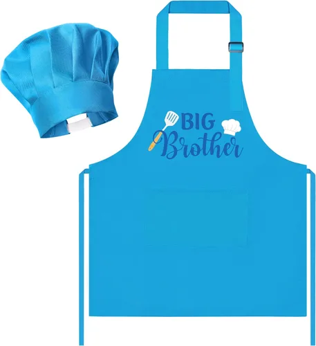 Vista 46 de R HORSE Juego de delantal y sombrero de chef para niños, 2 piezas, mini parrilla ajustable, delantal de cocina para niños, juego de rol, juguete