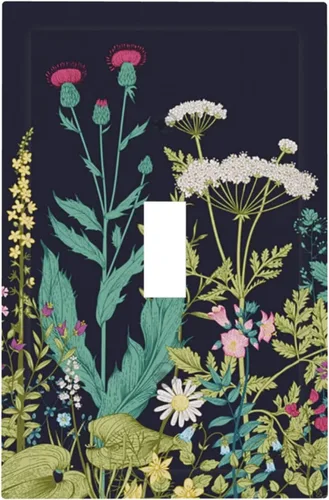 Vista 57 de Placa de Pared en Blanco de 1-Gang Sin Dispositivo Beige Lindo Vintage Boho de los 70s Hongo Fungus Planta Floral Botánica Libélula Interruptor