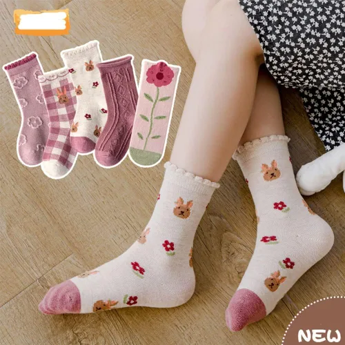 Vista 3 de SUITBOY Baby GirlsBoys Socks 5 Pack Toddler Cotton Socks with FlowerDinosaur Print Little Kids Ankle Socks