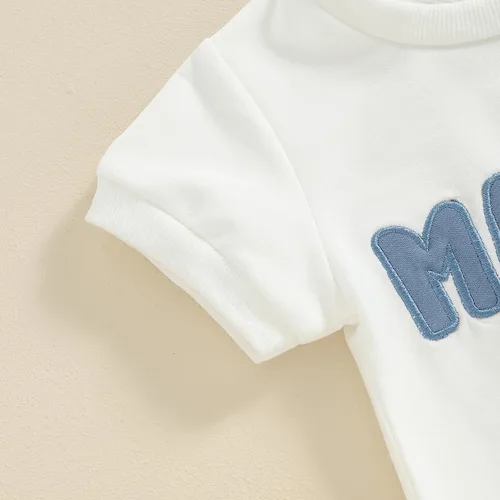 Vista 5 de Conjunto de camiseta de manga corta para bebé y niño, ropa de verano para bebé, pantalones cortos elásticos enrollados C- azul
