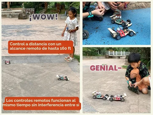 Vista 4 de Kit de ciencia de madera con control remoto inalámbrico R/C de carreras F1 para construir (paquete de carreras de 2), kit de proyecto científico
