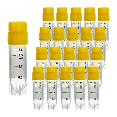 Vista 12 de Cryoviales de 0.0 fl oz, 25Pcs Cryotubes con código de barras lateral, frascos de esterilización con rosca externa, tubos de muestra con tapas Azul