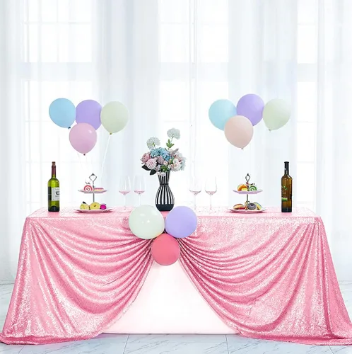 Vista 23 de Hahuho Mantel rectangular de lentejuelas de 50x80 pulgadas, color champán, mantel con purpurina para decoración de despedida de soltera, cumpleaños