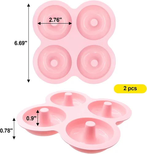 Vista 4 de 2 moldes de donas para freidora de aire, molde de dona, moldes de dona reutilizables, molde de dona de silicona, bandeja de bagel antiadherente