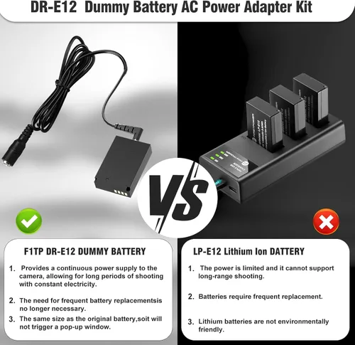 Vista 7 de ACK-E12 Adaptador de fuente de alimentación de CA DR-E12 Kit de acoplador de CC para cámaras Canon EOS M M2 M10 M50 Mark II M100 M200.