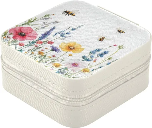 Vista 3 de QwThum Joyero de viaje organizador para mujeres, niñas y hombres, pequeña caja de almacenamiento portátil para joyas, aretes, anillos, collares