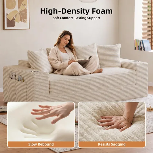 Vista 4 de Sofá cama sin hueso de 78 pulgadas para sala de estar, sofá cama Beige