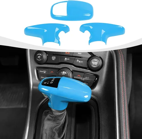 Vista 22 de RAZPOY Cubierta de la perilla de la palanca de cambios, protector de manija, accesorios interiores compatibles con Dodge Challenger Charger Negro