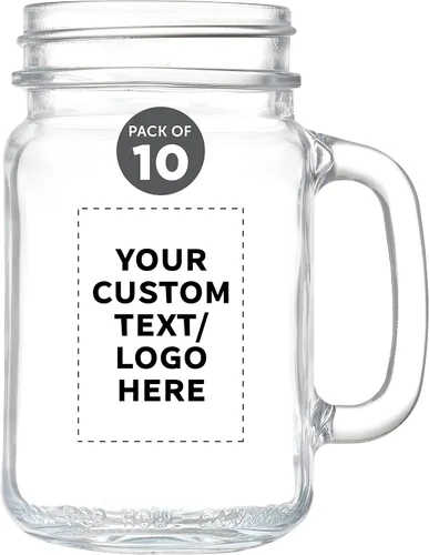 Vista 11 de DISCOUNT PROMOS Tarros de masón con mango Libbey personalizado con tapa de 16 onzas, juego de 10, paquete personalizado a granel