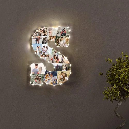 Vista 6 de Luces de collage de fotos personalizadas de 1 a 20 fotos, 5 aniversario de letra/número de fotos, luces nocturnas LED 3D para parejas, amantes