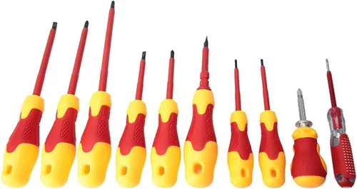 Vista 8 de 10PCS Multifunction Electrician Insulated Screwdriver Set, Slot and Cross Screwdrivers with 1000V Shockproof Red Handle, Magnetic Tips for Tight