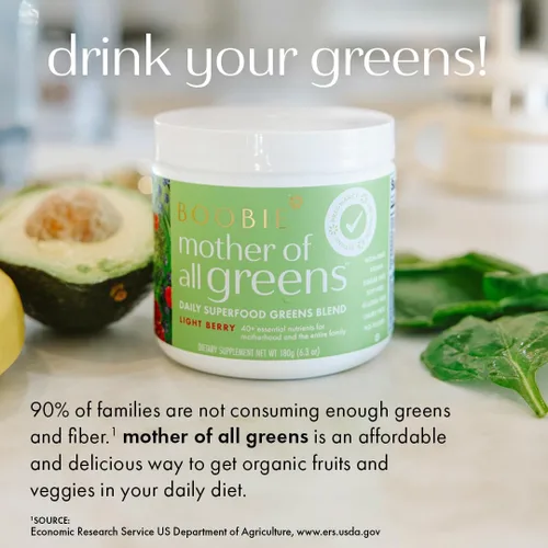 Vista 8 de Boobie Mother of All Greens Tu nuevo ritual familiar, polvo diario de súper verduras con más de 35 nutrientes esenciales para mamás y familias