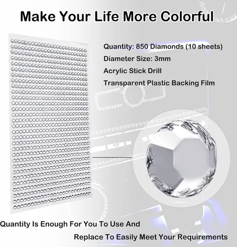 Vista 7 de 10 hojas de 8500 decoraciones brillantes para automóvil, calcomanías de diamantes de imitación, autoadhesivas, adecuadas para decorar varios