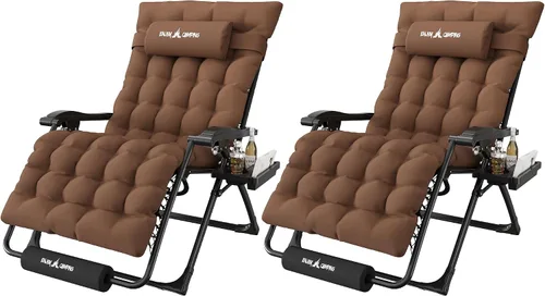 Vista 22 de Silla de gravedad cero de gran tamaño, plegable, reclinable, acolchada Rojo Extragrande