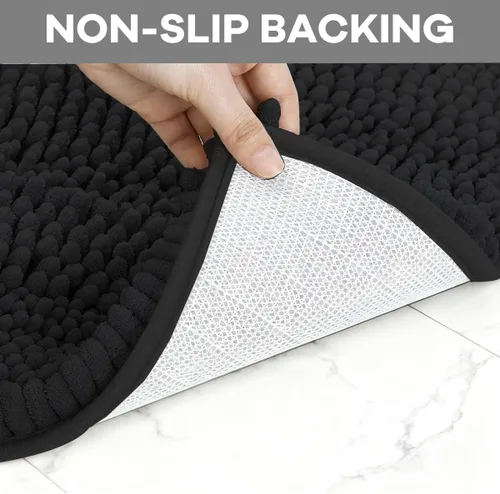 Vista 3 de RUN HELIX Juego de 4 alfombras de baño antideslizantes, suaves, peludas y absorbentes, con tapete de inodoro en forma de U, color negro
