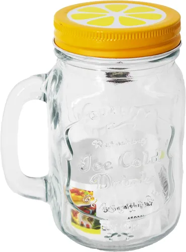 Vista 4 de UNIWARE Tarro de vidrio de 15.2 fl oz con tapas surtidas, pajita y mango (tapa kiwi con pajita)
