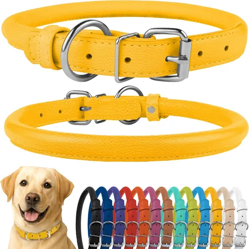 Vista 20 de CollarDirect - Collar de cuero enrollado para perro, collar redondo acolchado suave para cachorro, collar de cuero auténtico hecho a mano