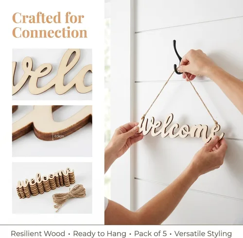 Vista 5 de NUOBESTY Letrero de bienvenida de madera, letra de madera sin terminar para manualidades, pintura, decoración de pared, letrero de puerta delantera