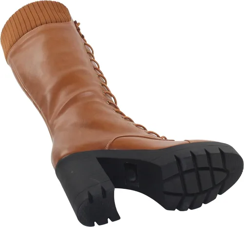 Vista 7 de Generation Y Botas de combate hasta la rodilla para mujer, con cordones, tacón grueso, cierre de cremallera