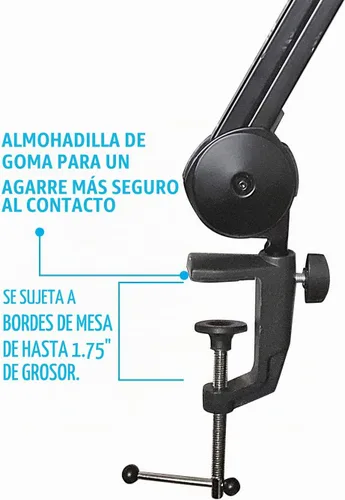 Vista 5 de AxcessAbles - Soporte de micrófono de escritorio grande y resistente con extensión de 3.3 pies y cable XLR de 6 pies Capacidad de 5 libras Boom