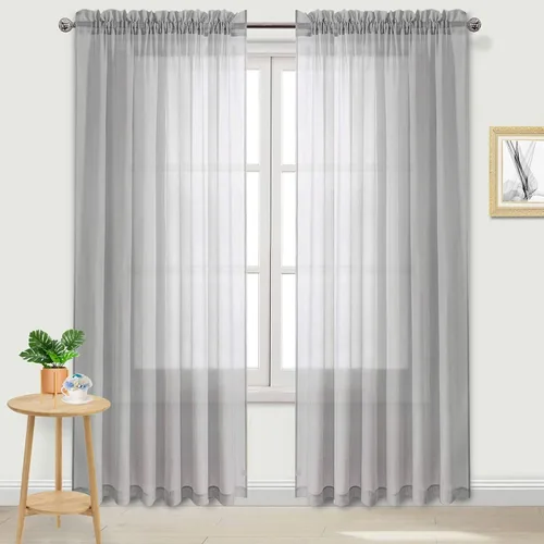 Vista 11 de DWCN Cortinas Transparentes Aqua de Voile Semitransparente con Bolsillo para Barra para Dormitorio y Sala de Estar, 36 x 36 pulgadas de Largo, Juego