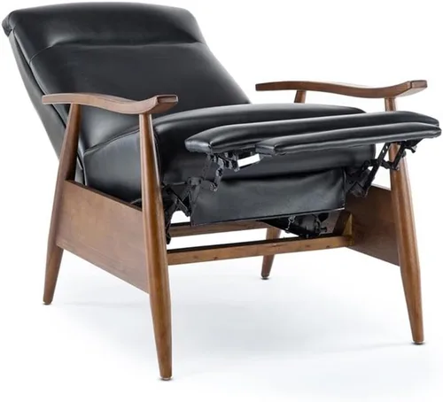 Vista 4 de Solaris Silla reclinable de piel sintética negra con brazo de madera
