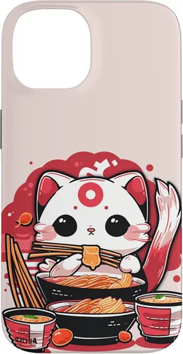 Vista 4 de iPhone 16 Japanese Cat Eating Ramen Cute Kawaii Cat Case