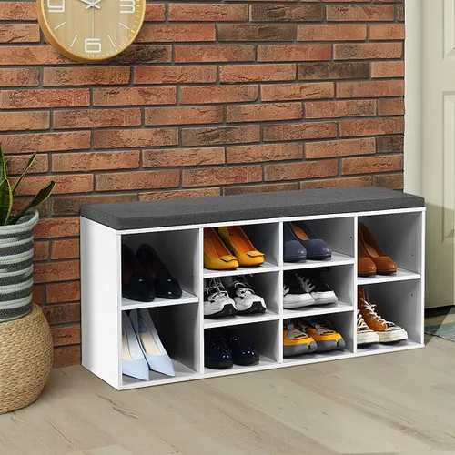 Vista 8 de Giantex Banco de almacenamiento de zapatos con cojín, banco de zapatos de entrada, estantes ajustables, banco organizador de zapatos de 10 cubos