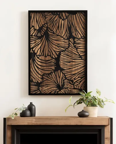 Vista 3 de Kate and Laurel Sago - Placa decorativa moderna de madera, 23 x 33 pulgadas, negro y marrón rústico, arte de pared floral de madera pintada