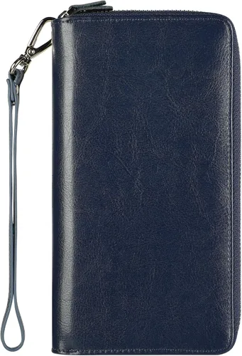 Vista 11 de Lavemi Pequeña cartera compacta para mujer, con bloqueo RFID, de piel auténtica, plegable, con ventanas de identificación
