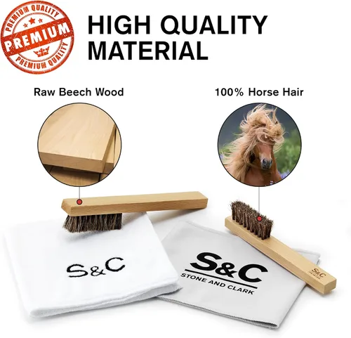 Vista 3 de Stone and Clark Kit de limpiador y pulido de joyas de 4 piezas, incluye cepillos de limpieza de joyas de crin de caballo natural, paño de microfibra