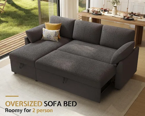 Vista 3 de AMERLIFE Sofa Bed, Sleeper Sofa with Storage Chaise, Convertible Sofa Bed with Pull Out Couch, l Shaped Couch for Living Room, Guest Room, Boucle