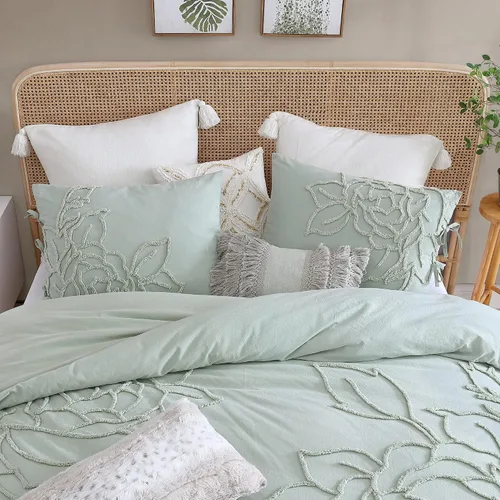 Vista 4 de Peri Home Juego de edredón y fundas de almohada de 3 piezas, 100% algodón, color verde chenilla rosa, matrimonial/queen