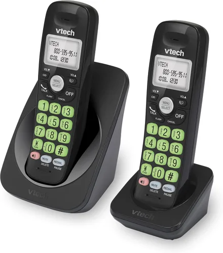 Vista 7 de VTech Teléfono inalámbrico de 2 teléfonos con DECT 6.0, altavoz dúplex completo, pantalla iluminada, teclado retroiluminado, identificación de Negro