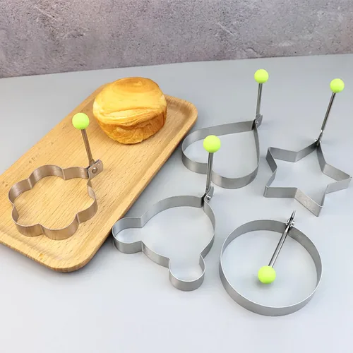 Vista 4 de 10 moldes para huevos, moldeador de huevos, anillo de huevo para freír huevos de acero inoxidable antiadherente para panqueques con asa, molde