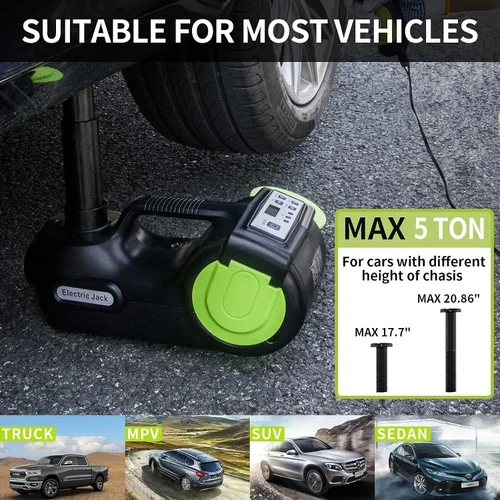 Vista 6 de ActDoer - Kit de gato eléctrico para auto de 5 toneladas, 12 V, hidráulico (rango de elevación: 15.5-53 cm) con llave de impacto e inflador