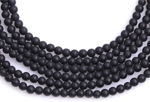 Vista 4 de Cuentas espaciadoras redondas de ágata negra esmerilada mate mate de 0.157 in para fabricación de joyas de 15 pulgadas