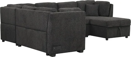 Vista 8 de LUMISOL Sofá seccional grande en forma de U para sala de estar, sofá cama extraíble con 2 puertos USB y 2 enchufes de corriente, sofá cama moderno