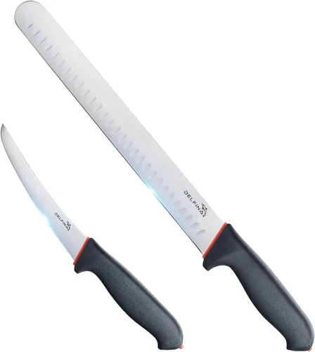 Vista 8 de DELFINA - Cuchillo para cortar pechuga de 12 pulgadas con funda y mango de agarre suave, cuchillo afilado de alta calidad para cortar carne, ideal