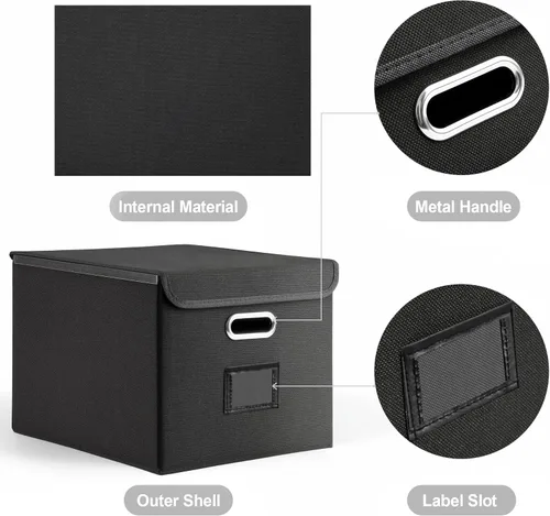 Vista 3 de Hleelomi Caja de archivos plegable con tapa y deslizador de plástico, organizador de documentos colgantes para oficina/hogar, 14.96 x 12.6 x 10.83