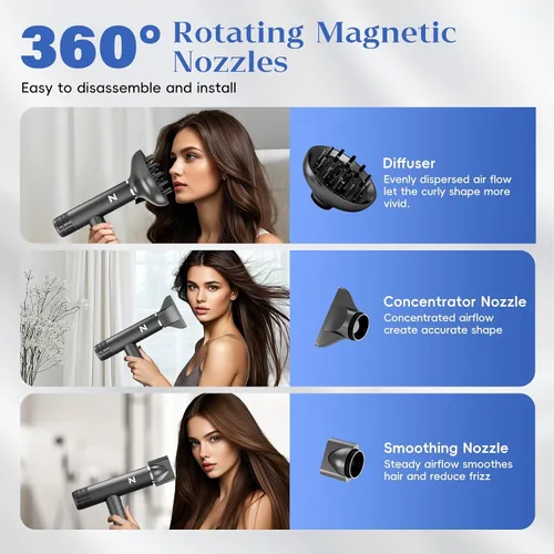 Vista 6 de Natrial Ionic - Secador de pelo profesional con difusor para cabello rizado, secador de alta velocidad de 1600 W y 110000 RPM para mujeres, secado