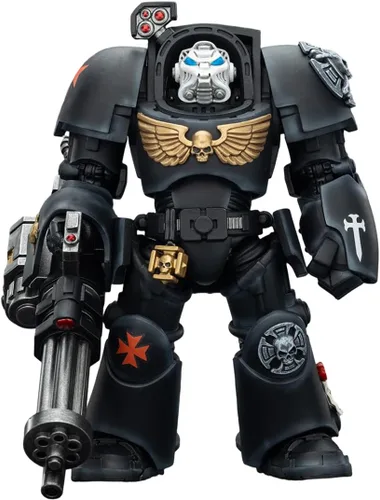 Vista 21 de JOYTOY Black Templars Warhammer 40k 1/18 Figura de acción Black Templars Terminator 1 con espada de poder y bolter de tormenta, regalos