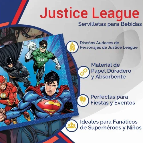 Vista 5 de Artículos de fiesta de Justice League, Servilleta para bebidas , talla única , Multicolor