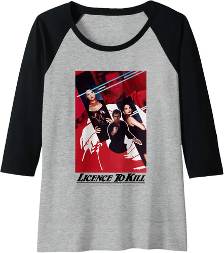 Vista 10 de Official James Bond 007 Licence To Kill - Camiseta de béisbol raglán, Negro - Negro/Blanco