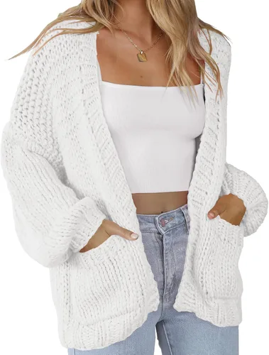 Vista 2 de Cárdigan de punto suave con bolsillos para mujer, manga larga, casual, de punto, frente abierto, suéteres ligeros