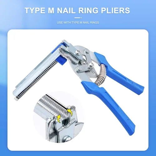 Vista 5 de Alicates de anillo de uñas tipo M para esgrima con 2400 clips M, kit de alicates de anillo de cerdo, herramienta de mano de reparación de tapicería