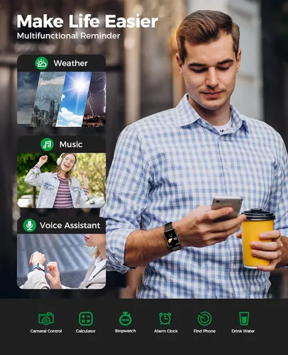 Vista 7 de Reloj Inteligente Rastreador de Fitness (Responder/Hacer Llamadas), Monitor de Frecuencia Cardíaca Spo2 Presión Arterial 24/7 Rastreador de Sueño