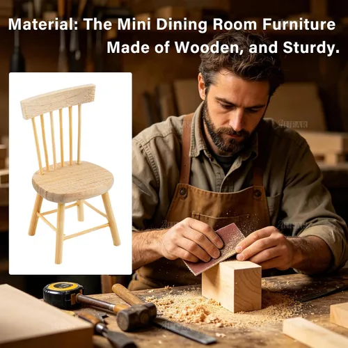 Vista 6 de AUEAR, Juego de 5 accesorios de madera para mesa de comedor en miniatura, 1 12