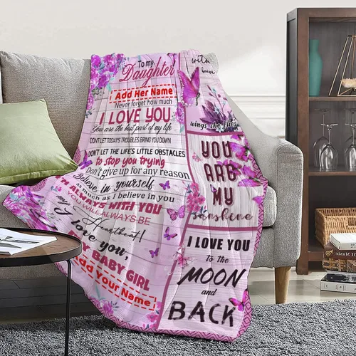 Vista 3 de Manta personalizada para mi hija de mamá y papá 40x50 pulgadas, manta ligera de franela, regalo con nombre personalizado, manta súper suave y cómoda