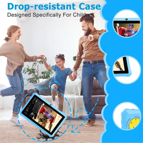 Vista 7 de YINOCHE Tableta Android para niños de 7 pulgadas para niños de 3 a 7 pulgadas, tabletas de 32 GB para niños pequeños con estuche WiFi control Azul